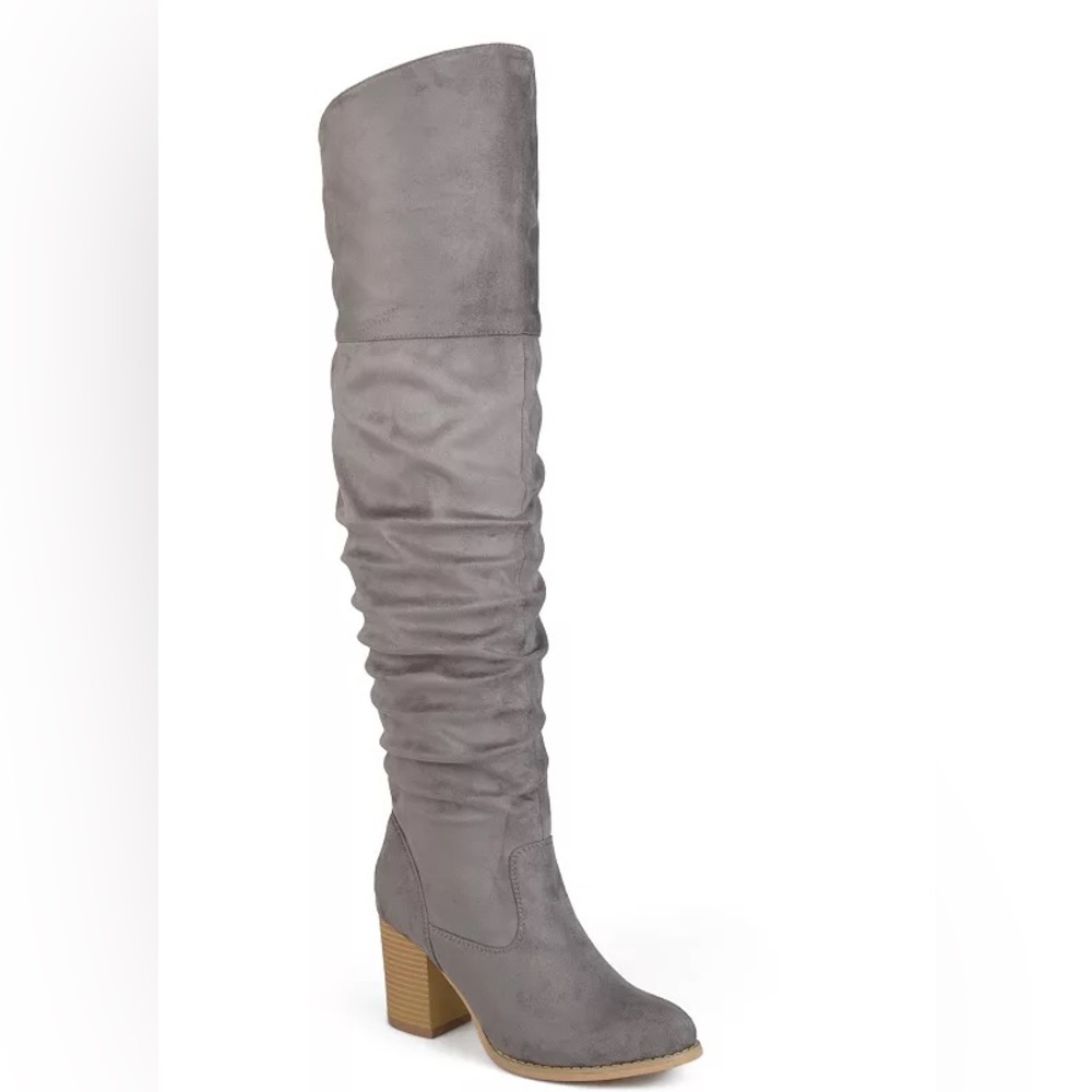 Journee Collection Gray Over-the-Knee Boots with Ruched Design